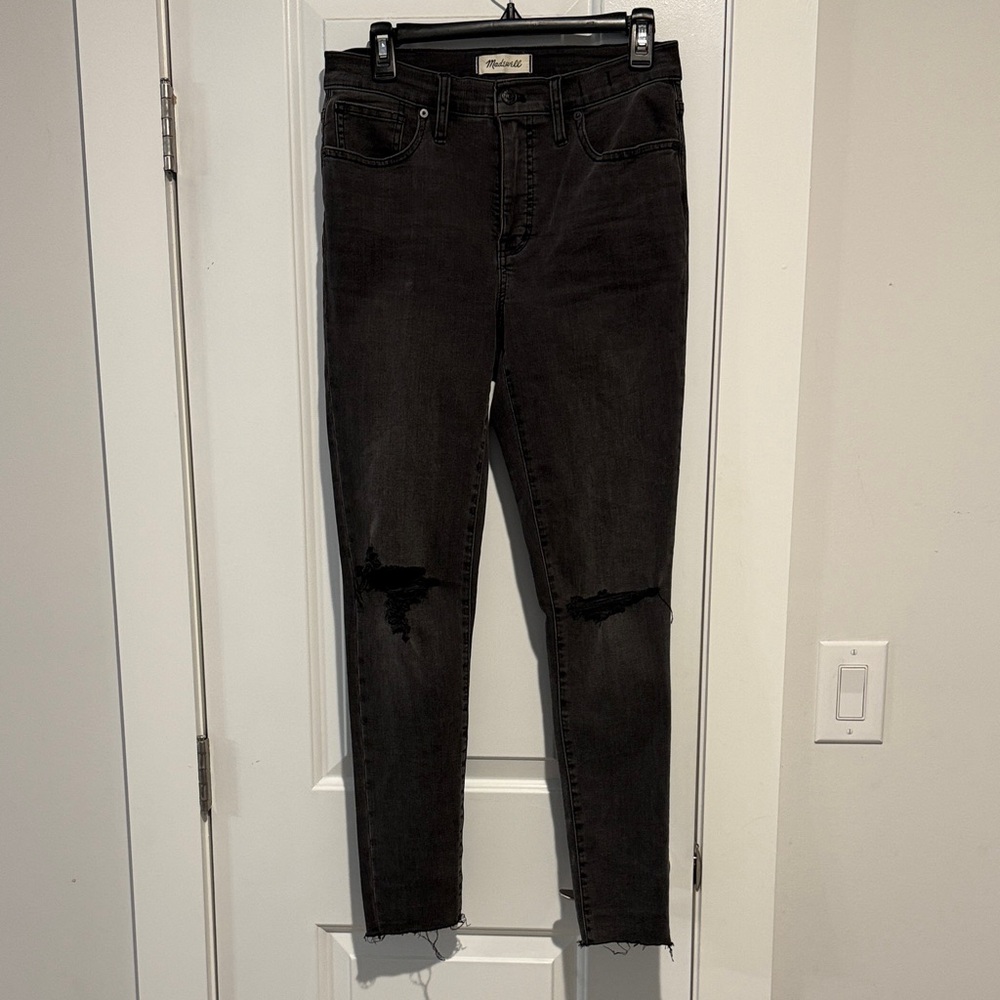 Madewell Mid-Rise Black Distressed Skinny Jeans
